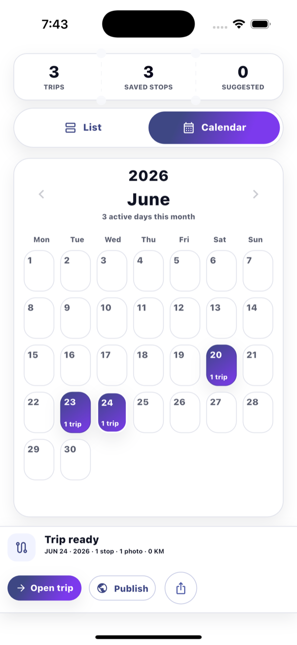 Trip calendar